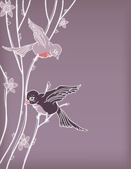 vector birds sitting on a blooming tree