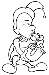 Bug and Saxophone - Black and White Cartoon illustration