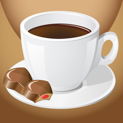 cup of coffee with chocolate candies