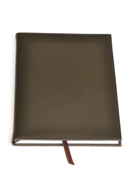 Dark Brown Leather Notebook On White Background