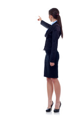 Business woman points finger