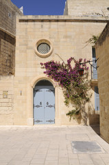 Maltese house with flowers & ornate blue door