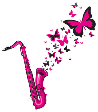saxophone with butterflies coming out