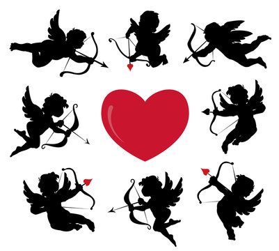 set of cute cupid silhouettes