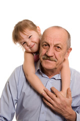 Grandfather with the granddaughter isolated on white background