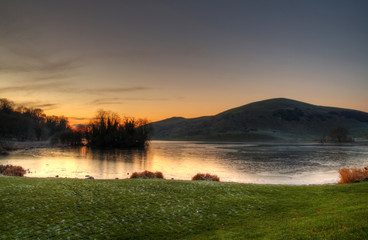 Idyllic winter scenery at sunset