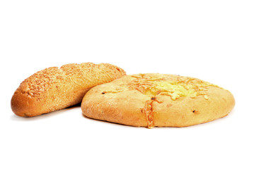 French baguette and Bread with cheese isolated on white