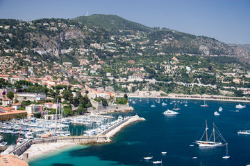 French Riviera lagoon with luxury yachts