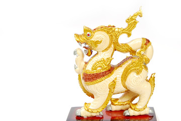 Golden Lion statue isolated