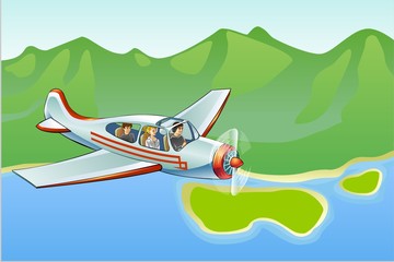 People traveling  in  small  plane.