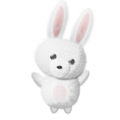 動物イラスト　フワフワうさぎ白　首かしげ
