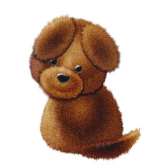 動物イラスト　フワフワ犬　振り向き