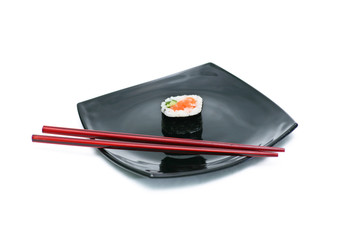 Sushi on black plate