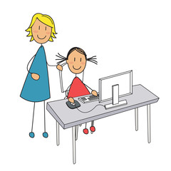 fille cours ordinateur