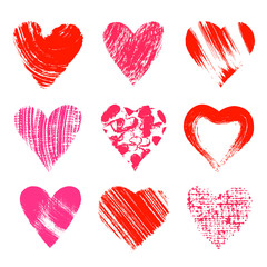 Set of nine artistic hearts