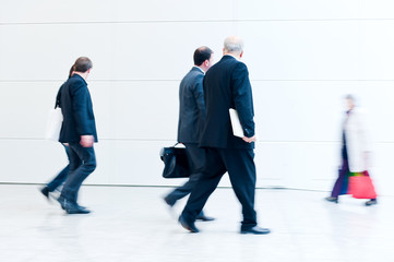 blurred trade fair visitors