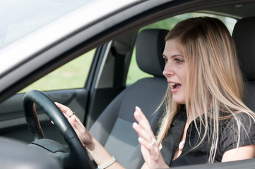 Before accident - young woman driving car