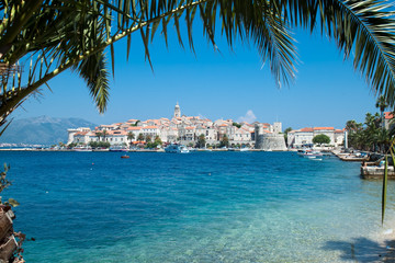 View over Korcula old city on the side of the bay
