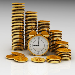 Time is money concept with clock and coins