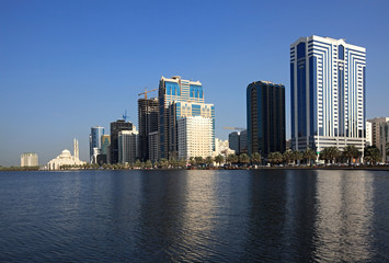 Fototapeta na wymiar Skyscrapers in Sharjah.