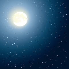 Glowing moon in night blue sky