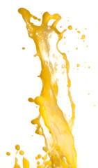 orange juice splashing on a white background
