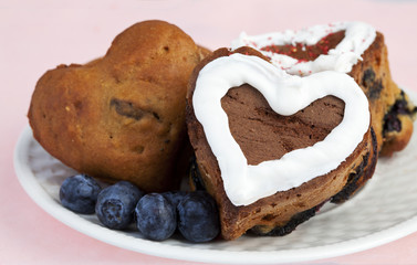 Delicious Homemade Heart Shaped Blueberry Muffins