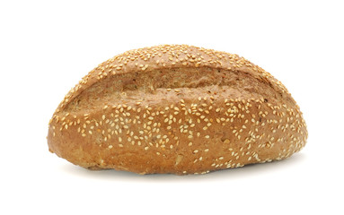 Bran Bread with Sesame Seeds Isolated on White Background