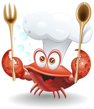 Granchio Chef Cartoon-Crab Cook Cartoon-Vector