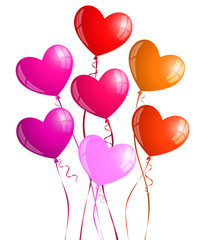 Fototapeta na wymiar Heart-shaped balloons with ribbons