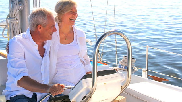 Retired Couple Sailing Their Luxury Yacht filmed at 60FPS