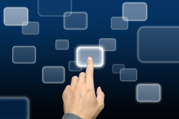 hand pushing a button on a touch screen interface