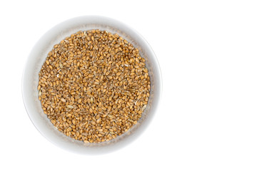 White bowl of wheat grains