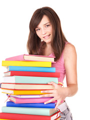 Girl with group colored book .