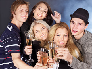 Group people drinking champagne.