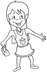 Obraz premium Girl with Summer Dress - Black and White Cartoon illustration