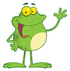 Frog Cartoon Mascot Character Waving A Greeting