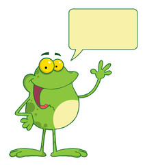 Frog Cartoon Mascot Character Waving A Greeting