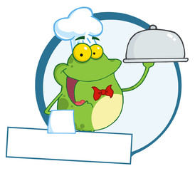 Frog Chef Serving Food In A Sliver Platter Banner
