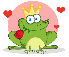 Frog Prince With A Rose In Mouth And Hearts