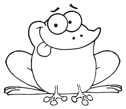 Outlined Happy Frog Cartoon Character