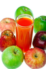 Apples and juice in glass