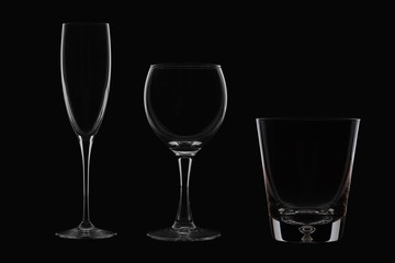 glasses on black background