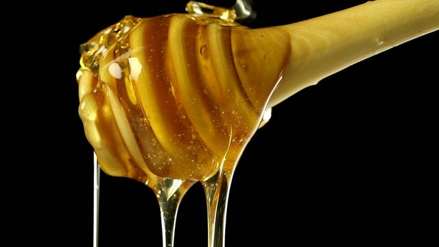 Miel liquide sur fond noir