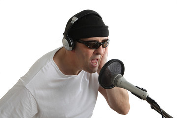 Man Singing into Microphone
