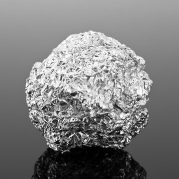 Crumpled silver foil ball