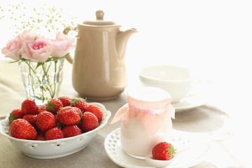 Strawberry and yogurt for breakfast time