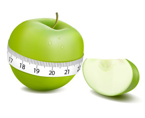 Green apple measured the meter. Vector.