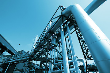 Industrial zone, Steel pipelines in blue tones