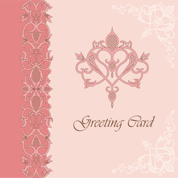 Greeting card with heart shape vintage ornament